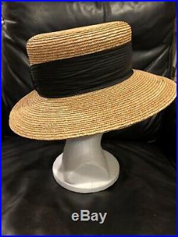 Patricia Underwood Tan Woven Straw Hat With Black Silk Band
