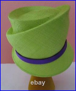 Philip Treacy London Neon Green Purple Asymmetrical Hat Church Derby Wedding