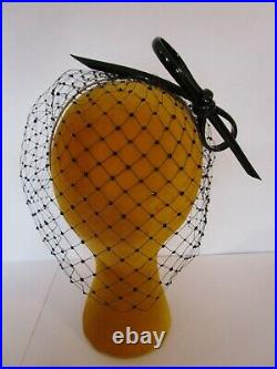 Philip Treacy Veiling Black Percher Headband Hat Leather Bow Party Bridal Church