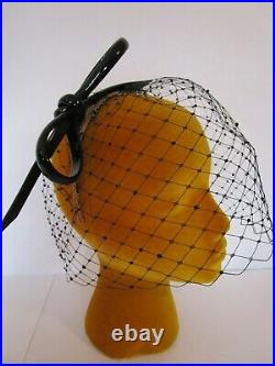 Philip Treacy Veiling Black Percher Headband Hat Leather Bow Party Bridal Church