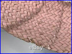 Pink Straw Sun Hat Wide Brim Woven Summer Beach 40s 50s Vintage Vtg