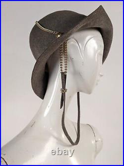 Posh Style Vintage 1970's Designer Frank Olive Hat W Chain Trim & Chinstrap