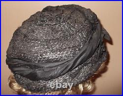 RARE Antique VTG Women's Hat 1900s/1910s Edwardian Raffia Straw & Ribbon #165