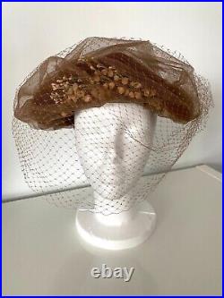 RARE FIND Vintage Oppenheim Collins 22 Hat with Toile, Veil and Flowers