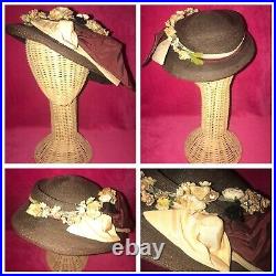 RARE Lovely VINTAGE Brown GLAM Unique FLORAL Bow MAGNIFICENT EarthTone COLOR HAT