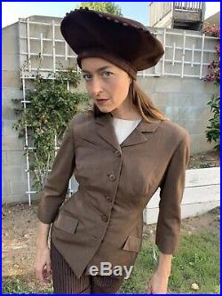 RARE STETSON Vtg 40s STAND UP BERET Womens Hat Brown Wool Bead Rothschild Bros