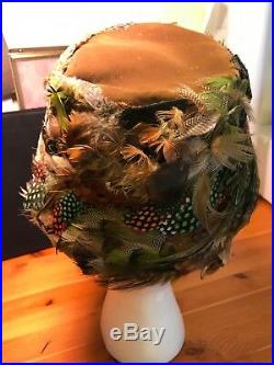 RARE VTG ORIG'MISS DIOR' BY Christian DIOR MULTICOLORED FEATHERED HAT, LABELED