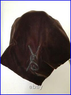 RARE! Vintage 1960s YSL Yves Saint Laurent Brown Velvet Scarf Hat Small Monogram