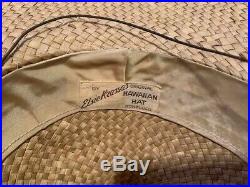 RARE Vintage Hawaiian Elsie Krassas Feather Lei / Hat Band decorated straw hat