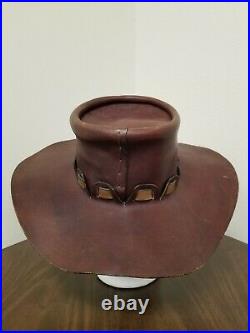 RARE Vintage Signed WALTER DYER Wide Brim Leather HAT Hippie/BOHO/Festival Small