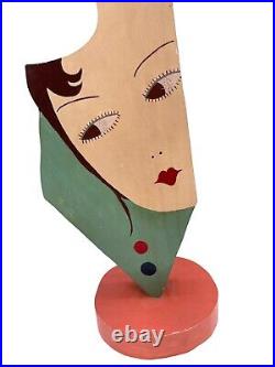 RARE Vintage Wooden Art Deco Lady Face Fabulous & Colorful Vintage Hat Stand
