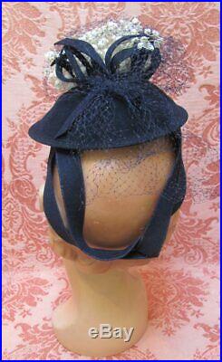 RARE Vtg 1940s Swing-Town TILT-TOPPER HAT with LILY-OF-THE-VALLEY Flwr BOUQUET