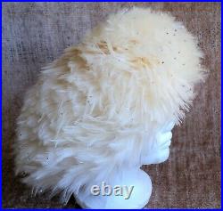 RED FEATHER Vtg JACK MCCONNELL Bubble HAT White Feathers with Sprinkle RHINESTONES