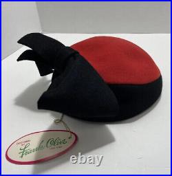 RED Frank Olive Vintage Excello 100% wool Ladies Hat Black/Red Made in U. S. A