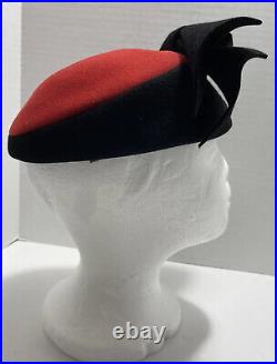 RED Frank Olive Vintage Excello 100% wool Ladies Hat Black/Red Made in U. S. A