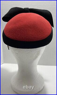 RED Frank Olive Vintage Excello 100% wool Ladies Hat Black/Red Made in U. S. A