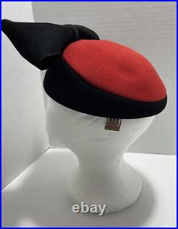 RED Frank Olive Vintage Excello 100% wool Ladies Hat Black/Red Made in U. S. A