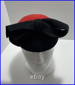 RED Frank Olive Vintage Excello 100% wool Ladies Hat Black/Red Made in U. S. A