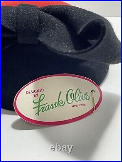 RED Frank Olive Vintage Excello 100% wool Ladies Hat Black/Red Made in U. S. A