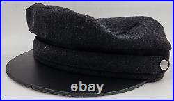 Rag & Bone Stevie Newsboy Cap Women's L Black Leather Brim Wool Blend Band Strap