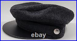 Rag & Bone Stevie Newsboy Cap Women's L Black Leather Brim Wool Blend Band Strap