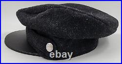 Rag & Bone Stevie Newsboy Cap Women's L Black Leather Brim Wool Blend Band Strap