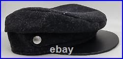 Rag & Bone Stevie Newsboy Cap Women's L Black Leather Brim Wool Blend Band Strap