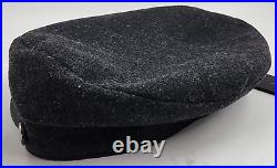 Rag & Bone Stevie Newsboy Cap Women's L Black Leather Brim Wool Blend Band Strap