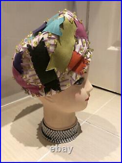 Rare 1960s Christian Dior Handmade Beaded Multicolour Beret Hat Couture Ordered