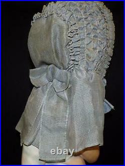 Rare Antique CIVIL War 1860 Rib Cane Silk Blue Summer Dress Hat Capeline Bonnet