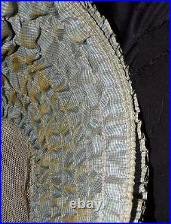 Rare Antique CIVIL War 1860 Rib Cane Silk Blue Summer Dress Hat Capeline Bonnet