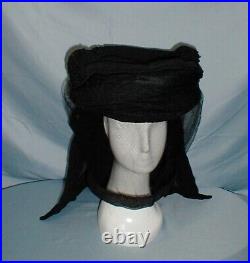 Rare Antique Mourning Hat Edwardian 1910- 1912 Black Crepe Hartford CT. Label