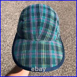 Rare Early 90's Vtg Patagonia Green Plaid 5-Panel Duck Bill Hat Made in the USA