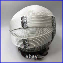 Rare Scruples By EVE ANDREA Hat Vintage Satin Rhinestone Church Derby Off White