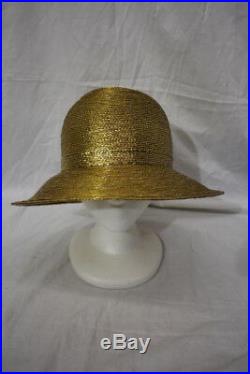 Rare Signed Frank Olive For Neiman Marcus Gold Woven Hat Small Plus Box (00)