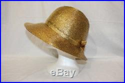 Rare Signed Frank Olive For Neiman Marcus Gold Woven Hat Small Plus Box (00)