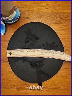 Rare! Vintage 1930s 40s Caroline Reboux Black Silk Brimmed Hat EVC