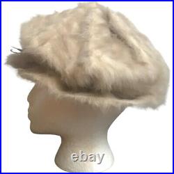 Rare Vintage 1960s Mr. Stanley Furry Hat Cream Color with Tiffany Blue Bow