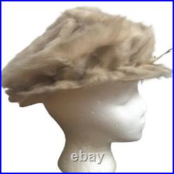 Rare Vintage 1960s Mr. Stanley Furry Hat Cream Color with Tiffany Blue Bow