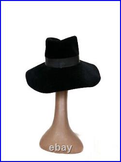 Rare Vintage 1970s 70s Yves Saint Laurent Black Felt Brim Hat YSL
