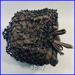 Rare Vintage 30s 40s Triple Black Bead Fishnet Flapper Hat Very Fine Deco Cloche