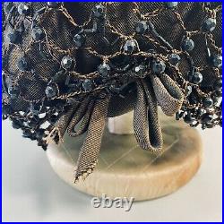 Rare Vintage 30s 40s Triple Black Bead Fishnet Flapper Hat Very Fine Deco Cloche