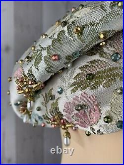 Rare Vintage DIOR Hat 1950s Turban/Pillbox Rhinestones Metallic Beads Pearls