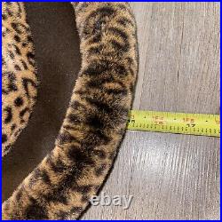 Rare Vintage KOKIN New York Brown Leopard Faux Fur Wide Brim Plush Wool Felt Hat