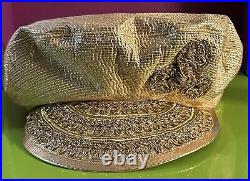 Rare Vintage Suzanne Couture Millinery Gold Newsboy Hat With Flower