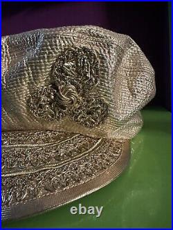 Rare Vintage Suzanne Couture Millinery Gold Newsboy Hat With Flower