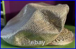 Rare Vintage Suzanne Couture Millinery Gold Newsboy Hat With Flower