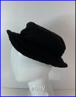 Rare Vtg Chanel Black Tweed Leather Hat 57