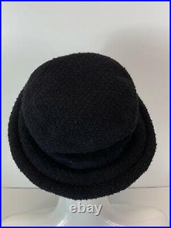 Rare Vtg Chanel Black Tweed Leather Hat 57
