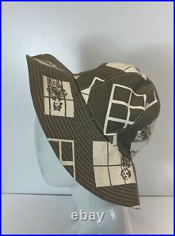 Rare Vtg Chanel Gray Window Print Hat